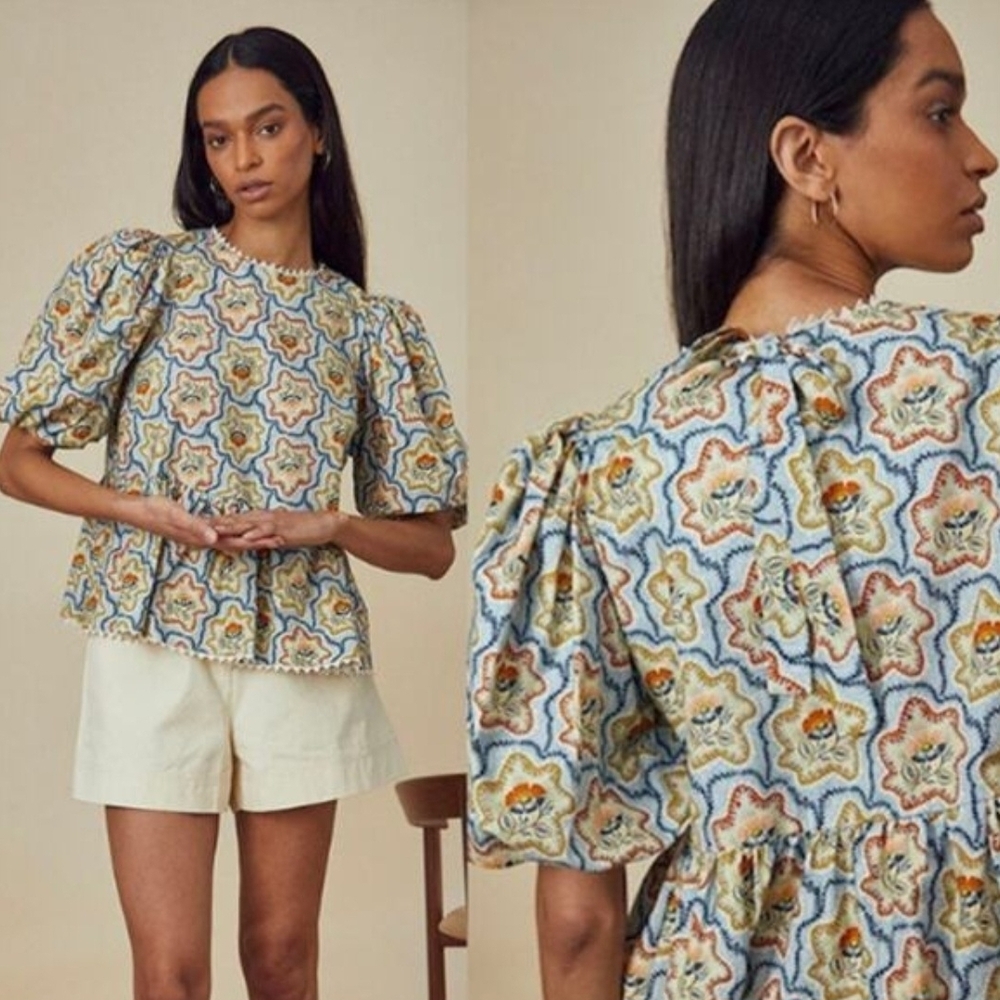 Hunter Bell Lenny Floral Puff Sleeve Top Size Medium